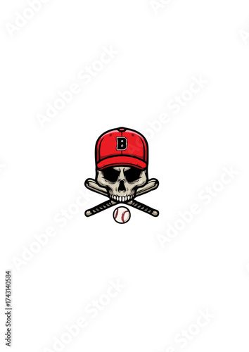 Skull with Baseball Bat and Cap.ai