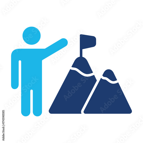 Ambitious Icon In Blue Monochrome Flat Design, Vector Illustration