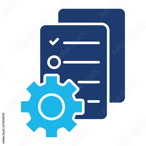 Management Icon In Blue Monochrome Flat Design, Vector Illustration