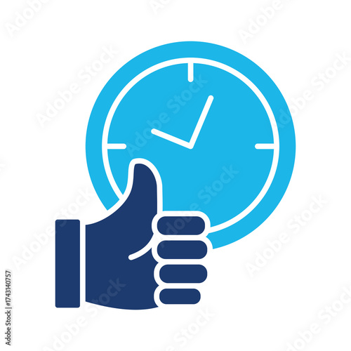 Punctuality Icon In Blue Monochrome Flat Design, Vector Illustration