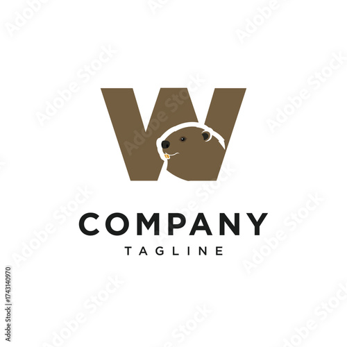 Letter W Beaver Logo Icon Vector