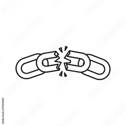 Broken chain represents vulnerability and fragility in a minimalist style, symbolizing weakness and the need for repair, creating a sense of fragility and vulnerability.