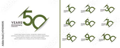 set of anniversary logo style with slash. vector design black and green color for celebration