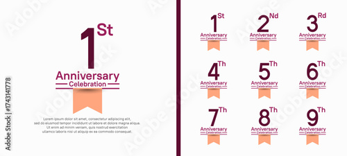 set of anniversary logo style with pink ribbon. vector design purple color for celebration