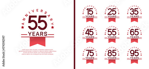 set of anniversary logo style with pink ribbon. vector design brown color for celebration
