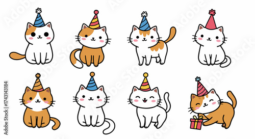 Party cats with hats and gifts