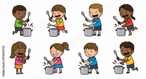 Children playing pots and spoons musical game