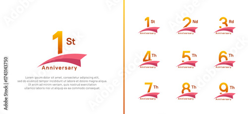set of anniversary logo style pink ribbon. vector design orange color for celebration