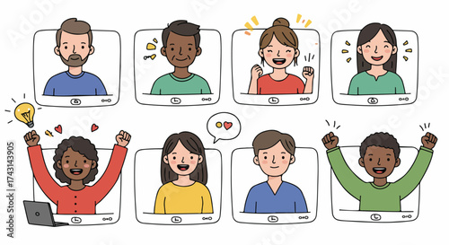 Online meeting with diverse people in video calls