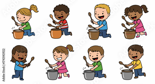 Children playing pots and pans musical instruments