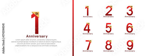 set of anniversary logo style. vector design red color for celebration
