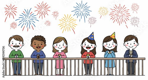 People watching fireworks celebration with drinks