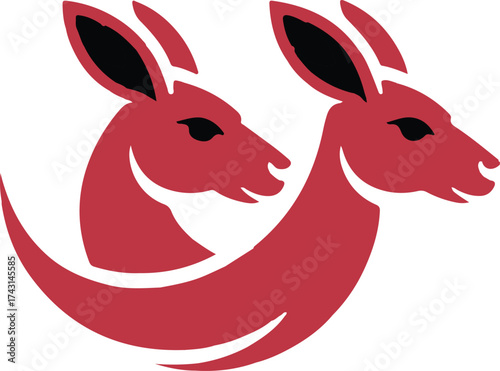 A logo illustration of two kangaroo