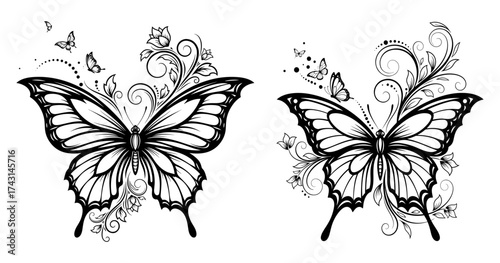 Vector art of butterfly with floral ornaments, a symbol of transformation, beauty, and the delicate balance of nature
