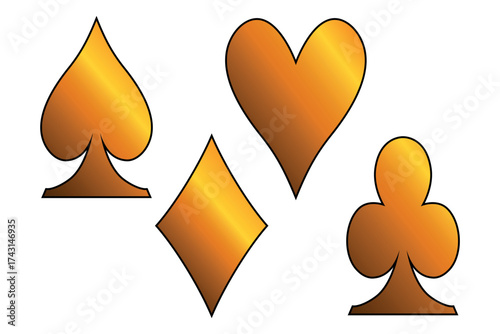 Suit deck of playing cards. Casino icons. Pictograms representing various suits. Vector illustration. Flat design for modern visual elements.