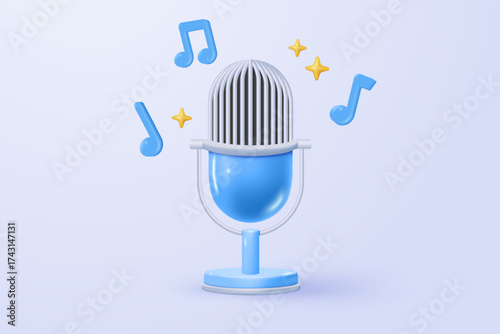 3d microphone with voice for announce promotion in background. mic record for music singing and audio or podcast minimal concept. 3d mic icon vector render illustration for alert and announcement