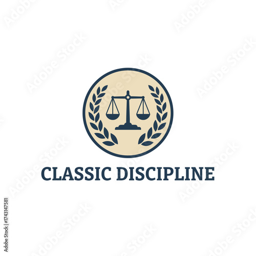 circle scale laurel wreath discipline concept emblem sign symbol