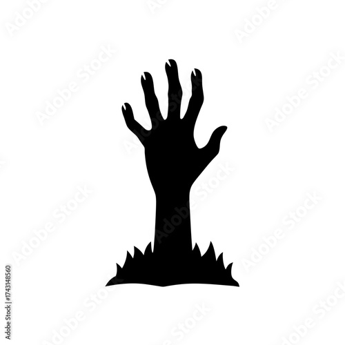 Zombie hand rising from ground on transparent background silhouette