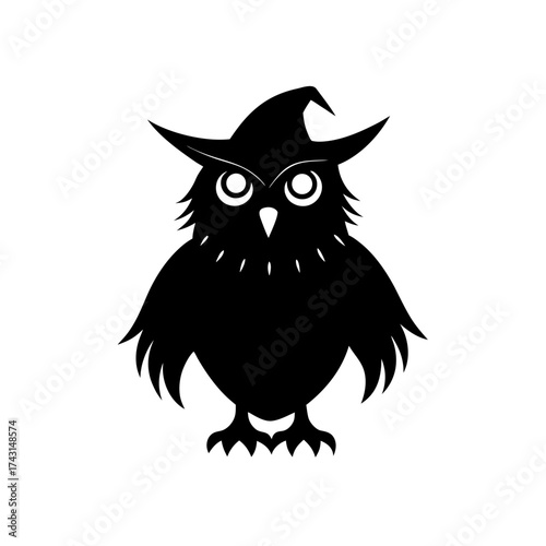 Silhouette of owl with hat on on transparent background