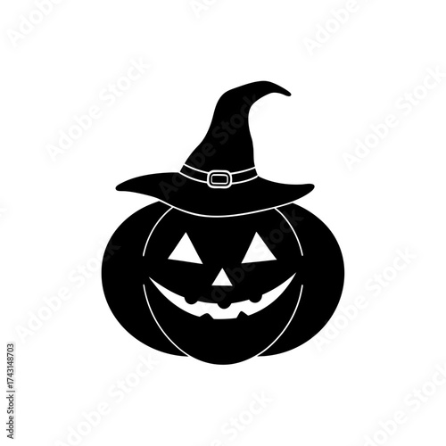 Pumpkin wearing a witch hat on transparent background silhouette