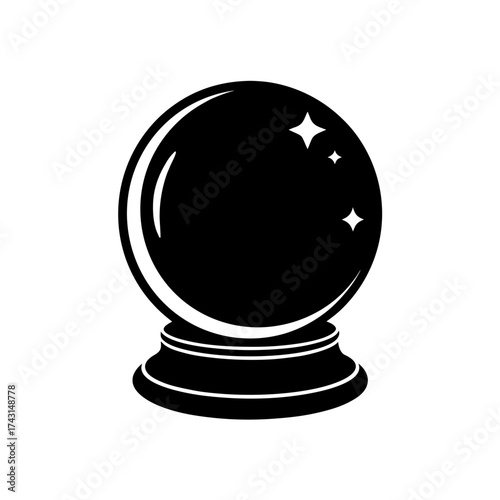 Black fortune teller crystal ball on transparent background silhouette