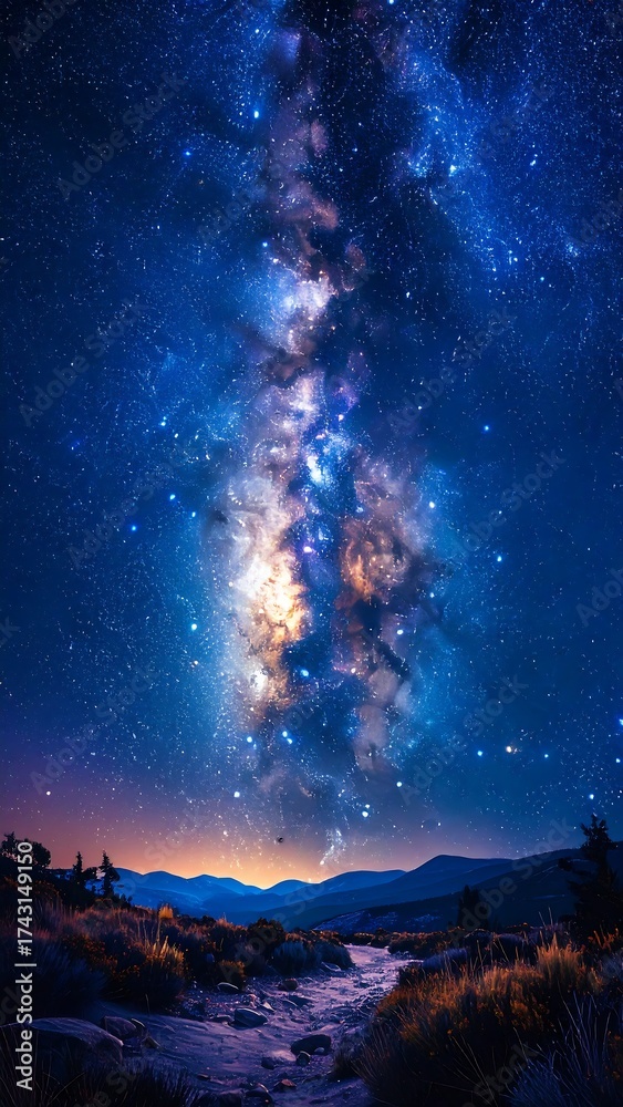 Fototapeta premium Majestic Night Sky with Galactic Milky Way above the Landscape