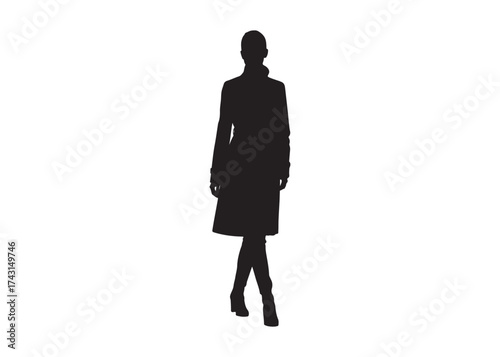 Vector art of silhouette of a woman in a coat walking