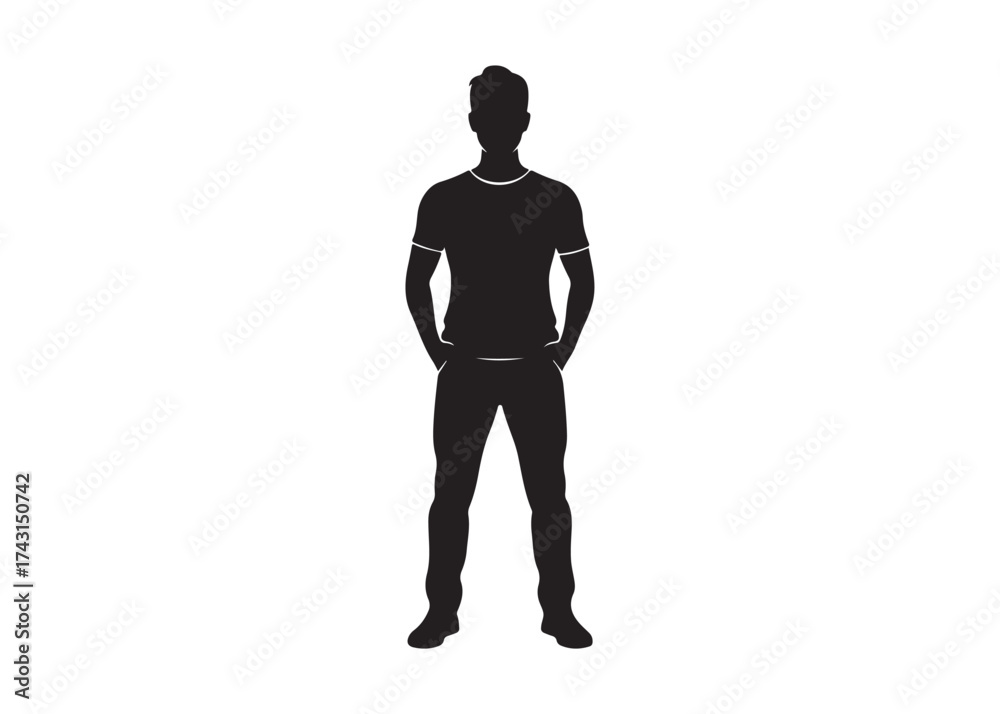 Fototapeta premium Vector art of silhouette of man standing with hands in pockets