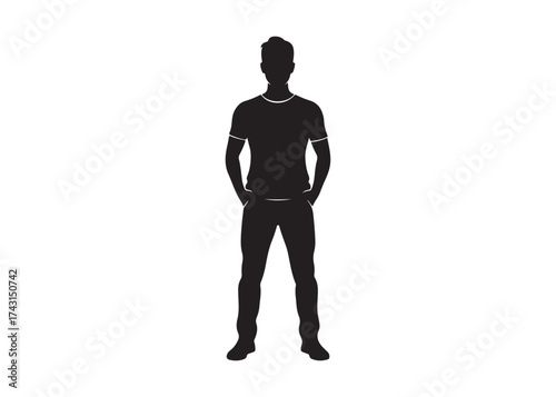 Vector art of silhouette of man standing with hands in pockets