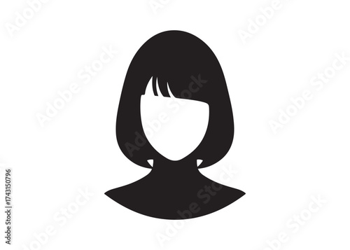 Vector art of female avatar with bob haircut, black silhouette