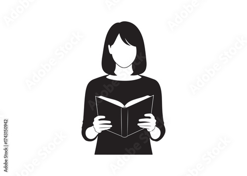 Vector art of silhouette of a woman reading a book