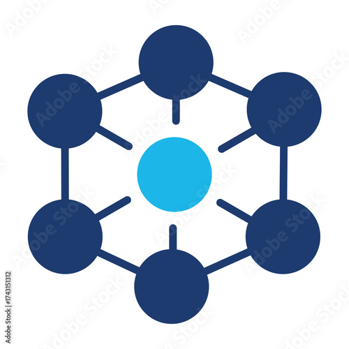 Neural Network Icon In Blue Monochrome Flat Design, Vector Illustration