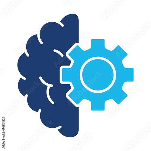 Brain Icon In Blue Monochrome Flat Design, Vector Illustration
