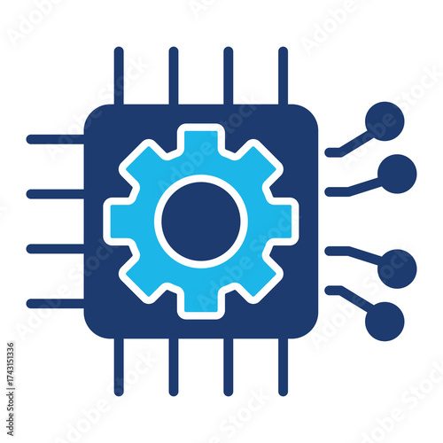Machine Learning Icon In Blue Monochrome Flat Design, Vector Illustration