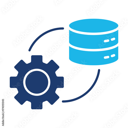 Data Processing Icon In Blue Monochrome Flat Design, Vector Illustration