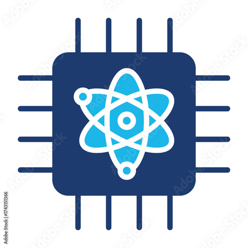Quantum Computing Icon In Blue Monochrome Flat Design, Vector Illustration