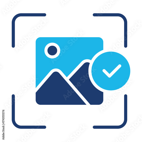 Image Recognition Icon In Blue Monochrome Flat Design, Vector Illustration