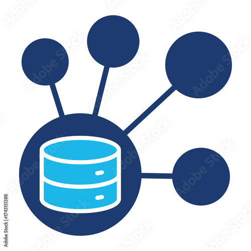 Big Data Icon In Blue Monochrome Flat Design, Vector Illustration
