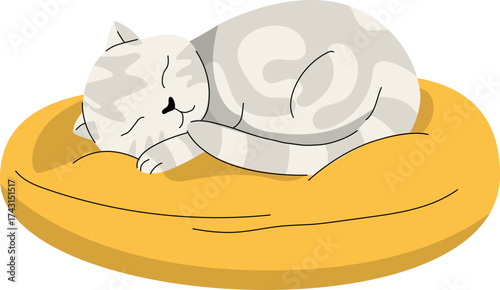 Sleeping Cat On a Pillow Vector Illustration