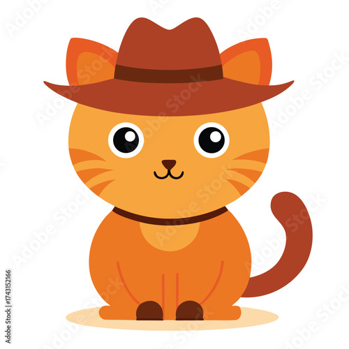 Cute orange tabby cat wearing a cowboy hat and collar