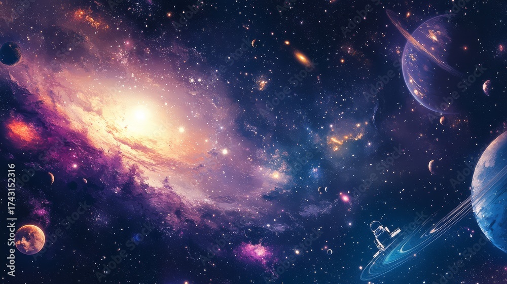 Fototapeta premium 49.Vector Illustration of Space, Cosmonaut, and Galaxy for Poster, Banner, or Background