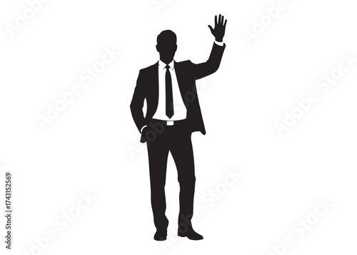 Vector art of silhouette of a businessman waving