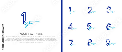 logo anniversary set. purple color with blue handwriting on white background for special event