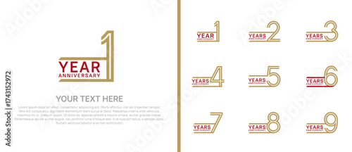 logo anniversary set. red and brown color on white background for special event