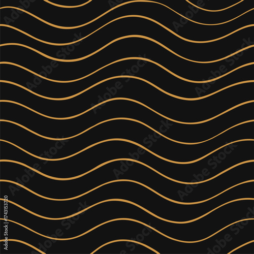 “Luxury Gold Wave Seamless Pattern — Elegant Abstract Line Design on Dark Background”