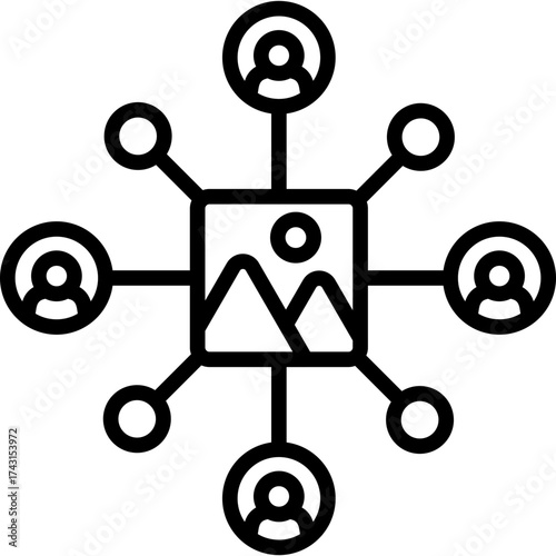 Viral Network Outline Icon Social Media Connection, Online Community Sharing, Communication Hub Symbol