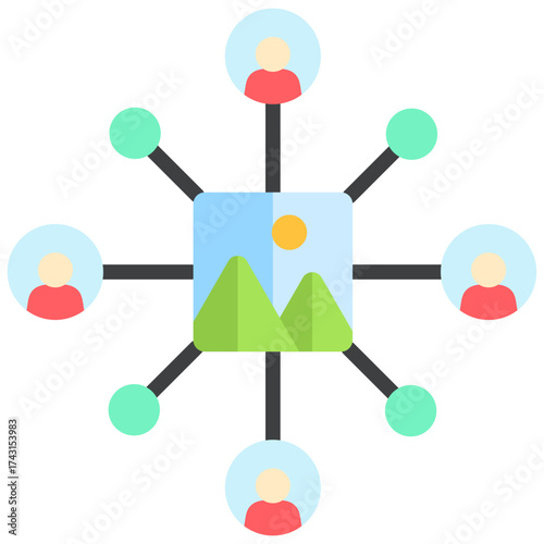 Flat Social Media Network Icon Viral Connection and Online Community Sharing Hub Symbol in Modern Flat Style