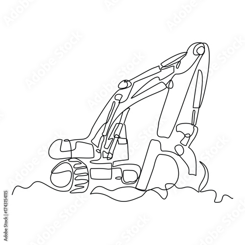 Continuous line drawing of excavator earth mover soil digger industry construction machinery. Sketch drawing editable stroke vector illustration