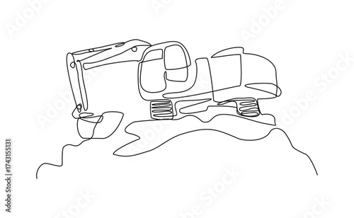Continuous line drawing of excavator earth mover soil digger industry construction machinery. Sketch drawing editable stroke vector illustration