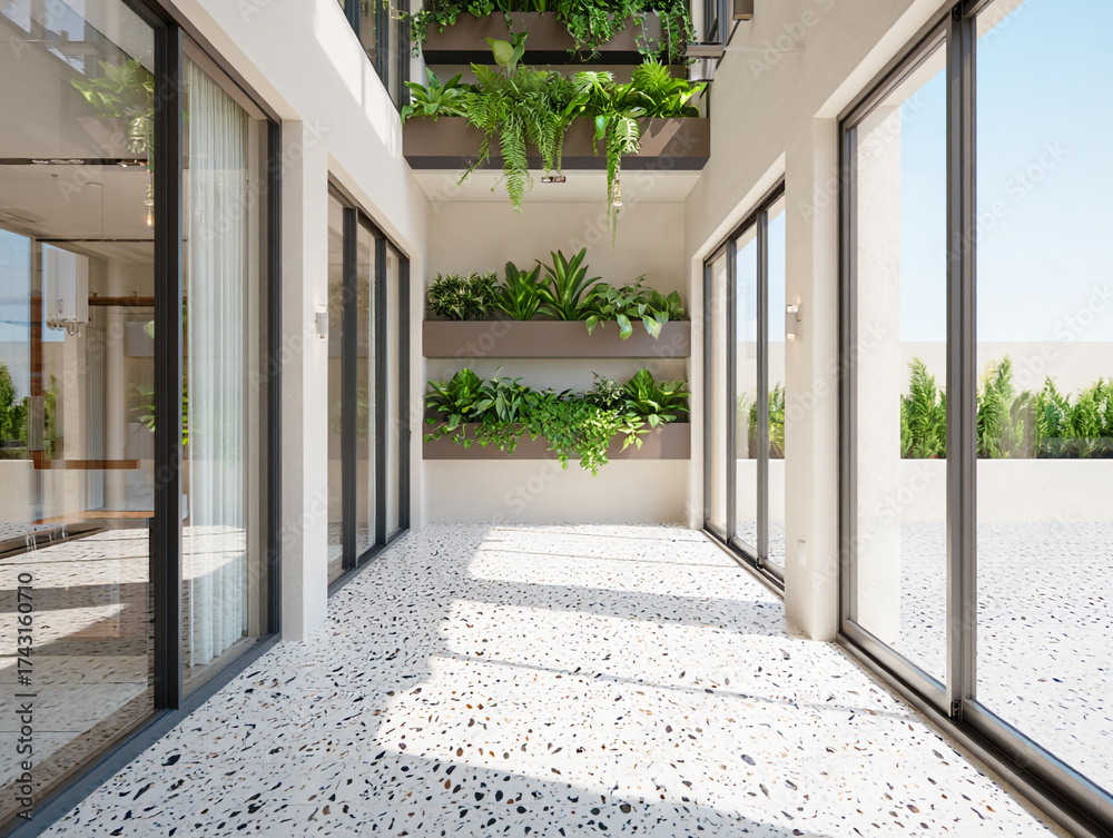 Obraz premium Modern Balcony with Vertical Garden and Terrazzo Floor